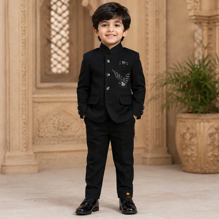 Black Eagle Embroidered Boys Jodhpuri Suit