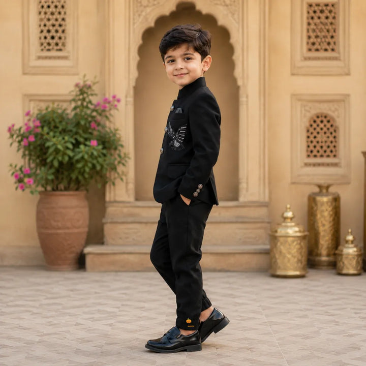 Black Eagle Embroidered Boys Jodhpuri Suit