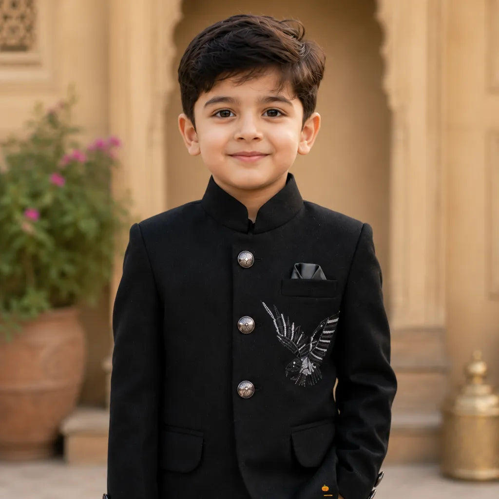 Black Eagle Embroidered Boys Jodhpuri Suit