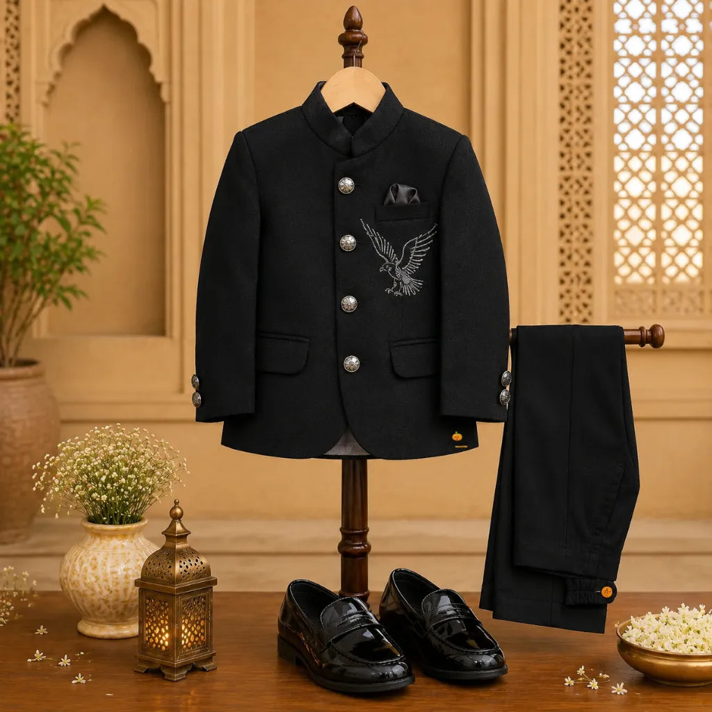 Black Eagle Embroidered Boys Jodhpuri Suit