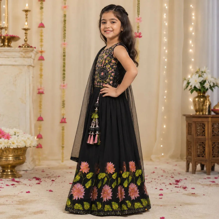 Black Embroidered Lehenga Choli for Girls