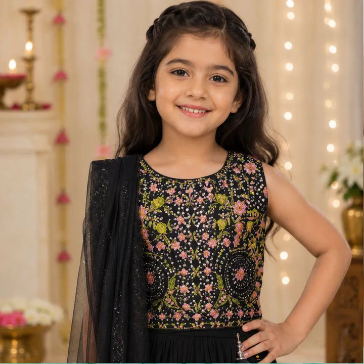 Black Embroidered Lehenga Choli for Girls