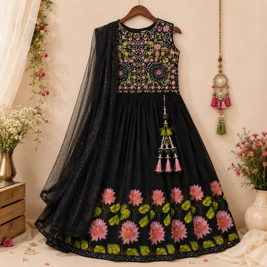 Black Embroidered Lehenga Choli for Girls