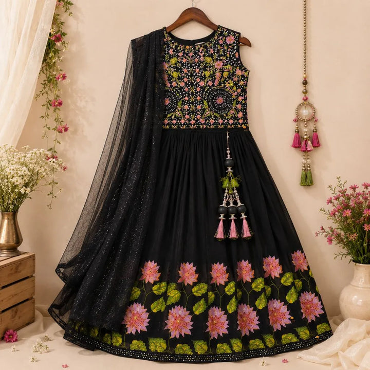 Black Embroidered Lehenga Choli for Girls
