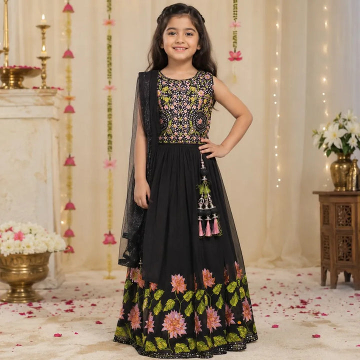 Black Embroidered Lehenga Choli for Girls