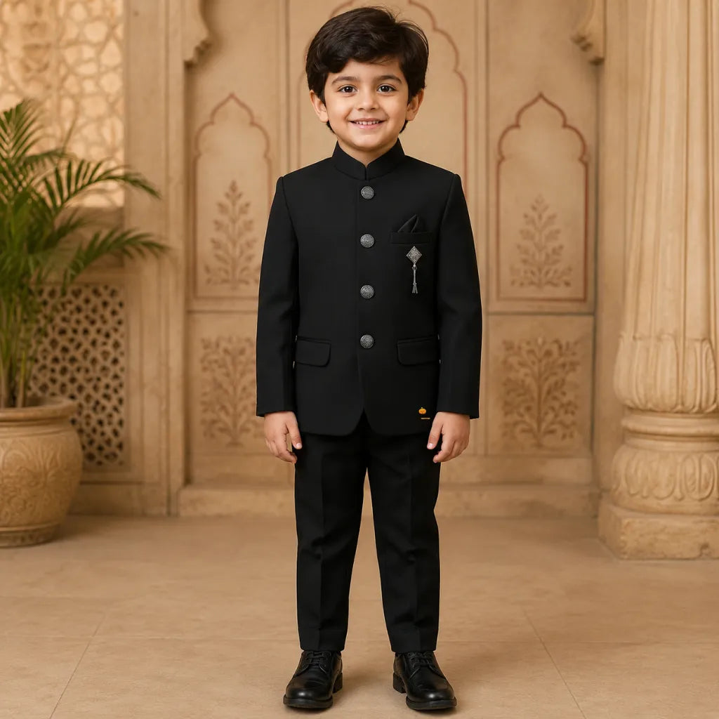 Kids Black Jodhpuri Suit for Weddings & Functions