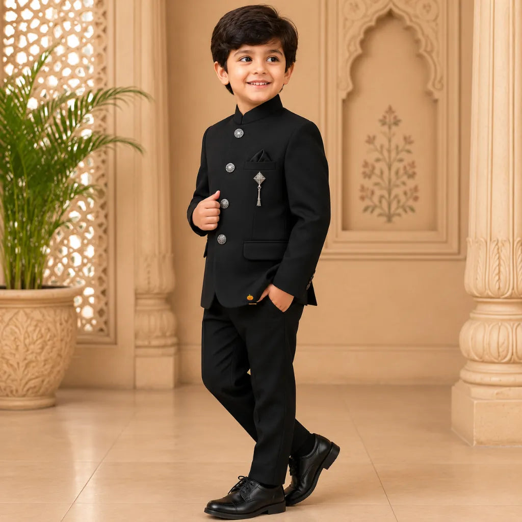 Kids Black Jodhpuri Suit for Weddings & Functions