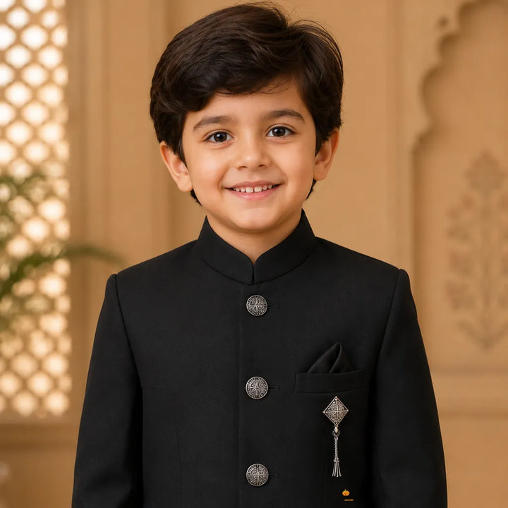 Kids Black Jodhpuri Suit for Weddings & Functions