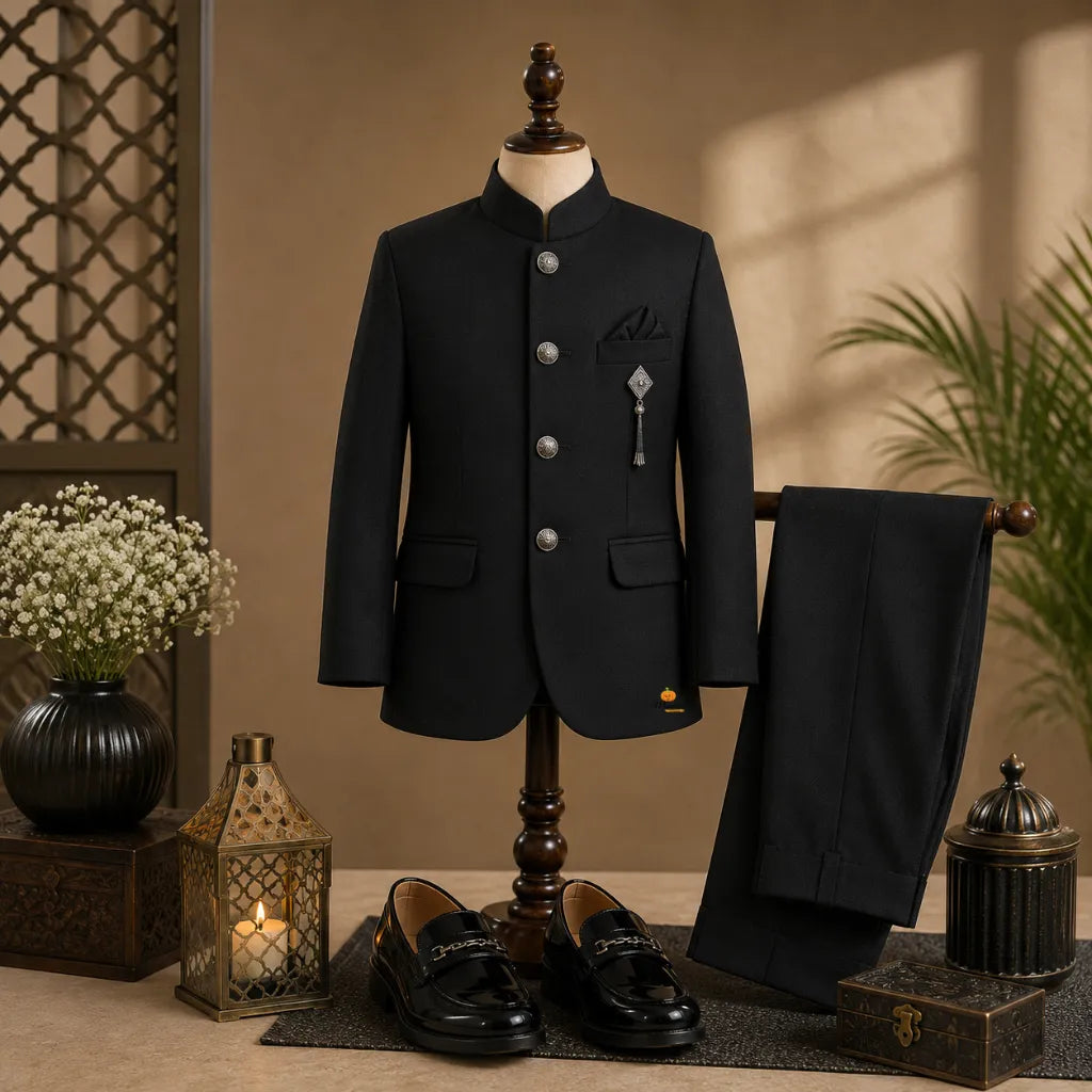 Kids Black Jodhpuri Suit for Weddings & Functions