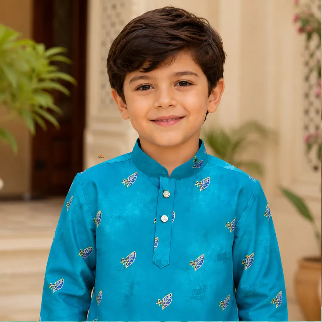 Boys Botanical Landscape Kurta Pajama Set