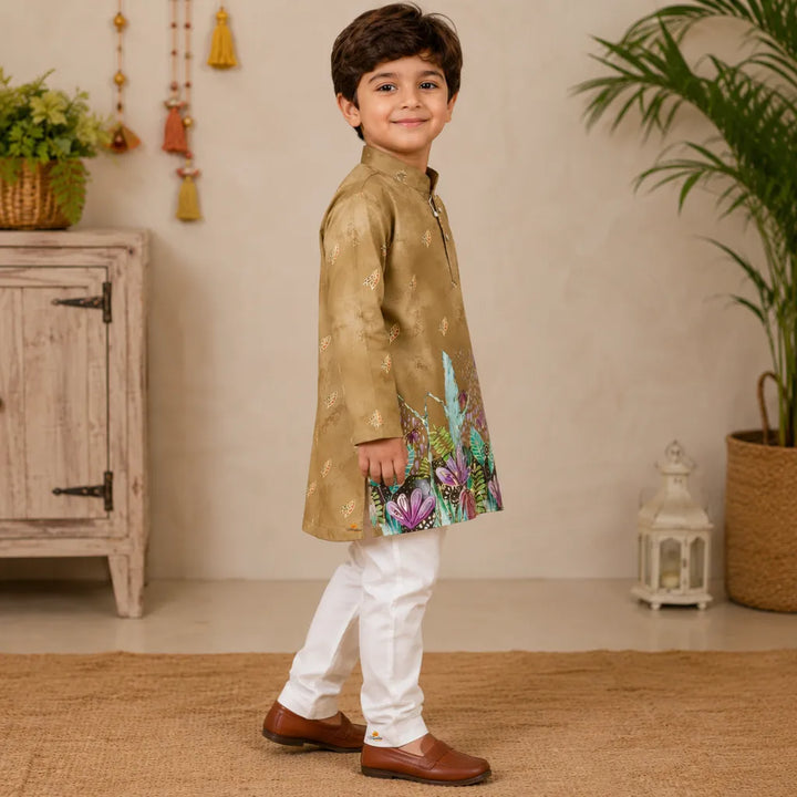 Boys Designer Ethnic Kurta Pajama Set with Botanical Print