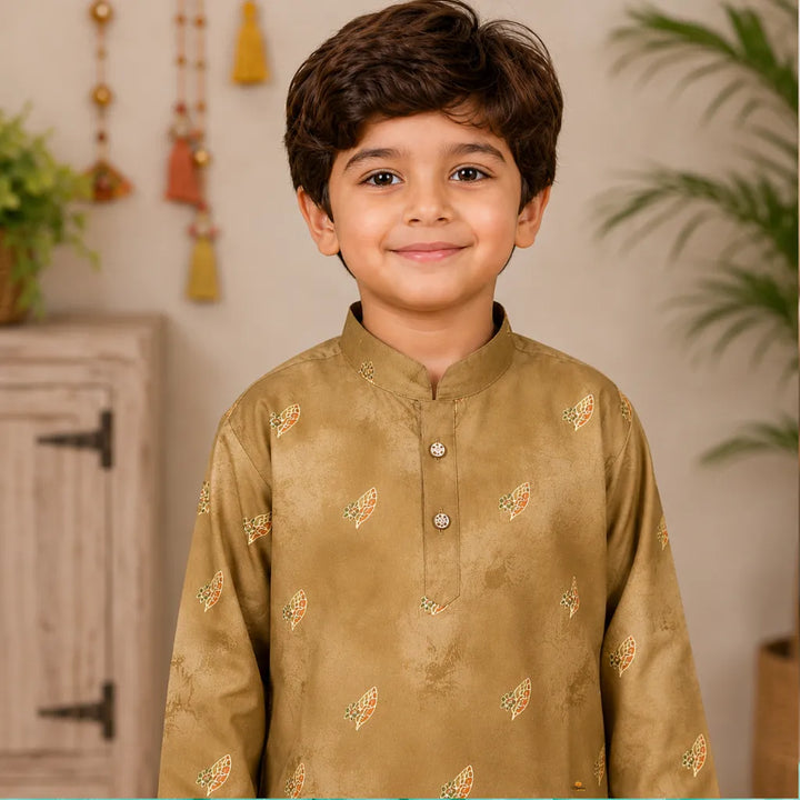 Boys Designer Ethnic Kurta Pajama Set with Botanical Print