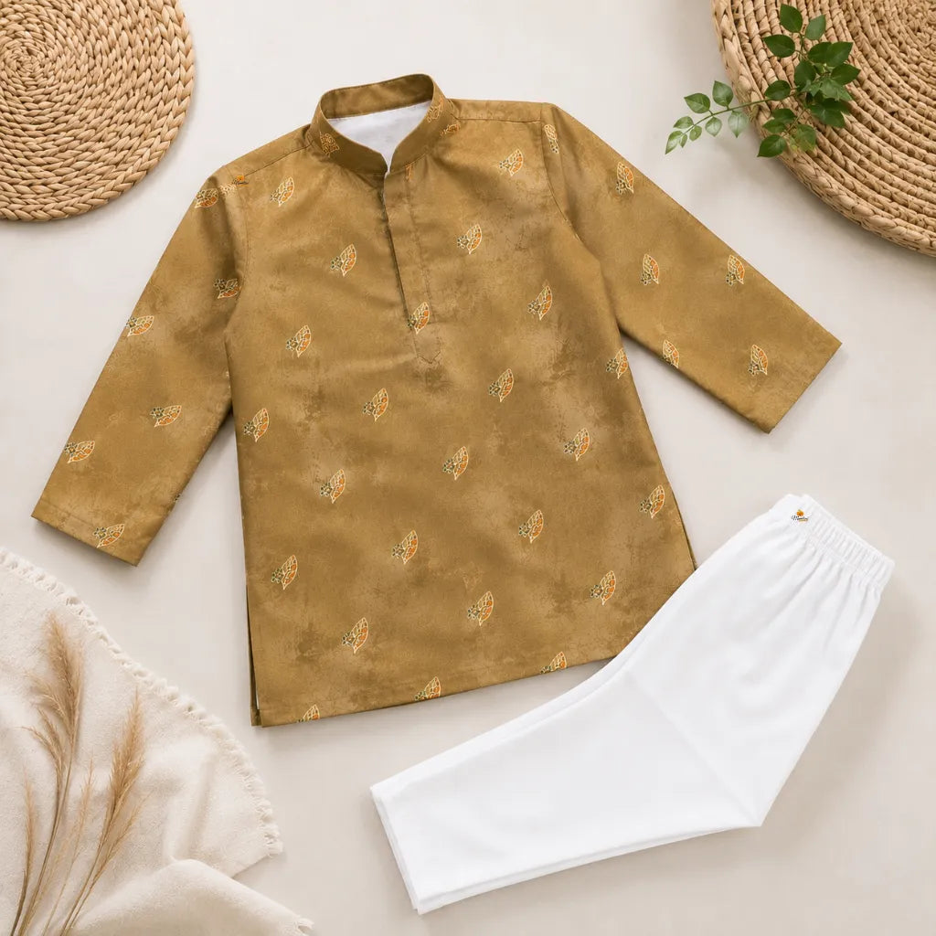 Boys Designer Ethnic Kurta Pajama Set with Botanical Print
