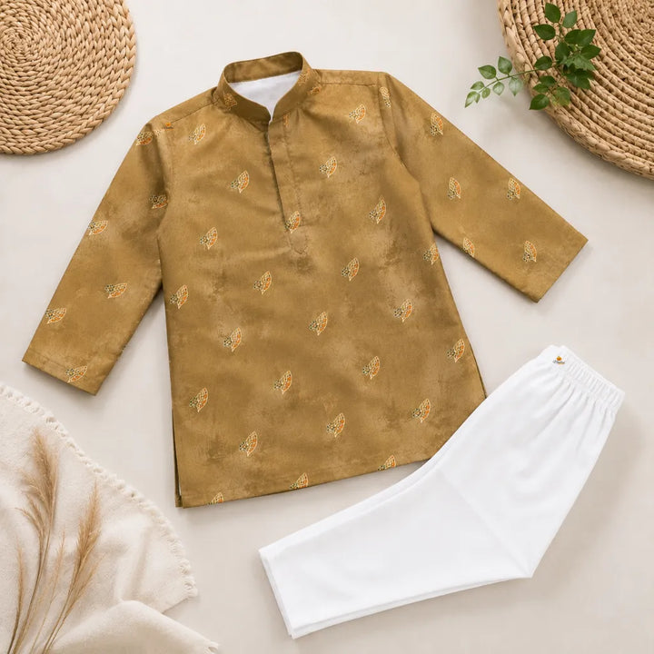 Boys Designer Ethnic Kurta Pajama Set with Botanical Print