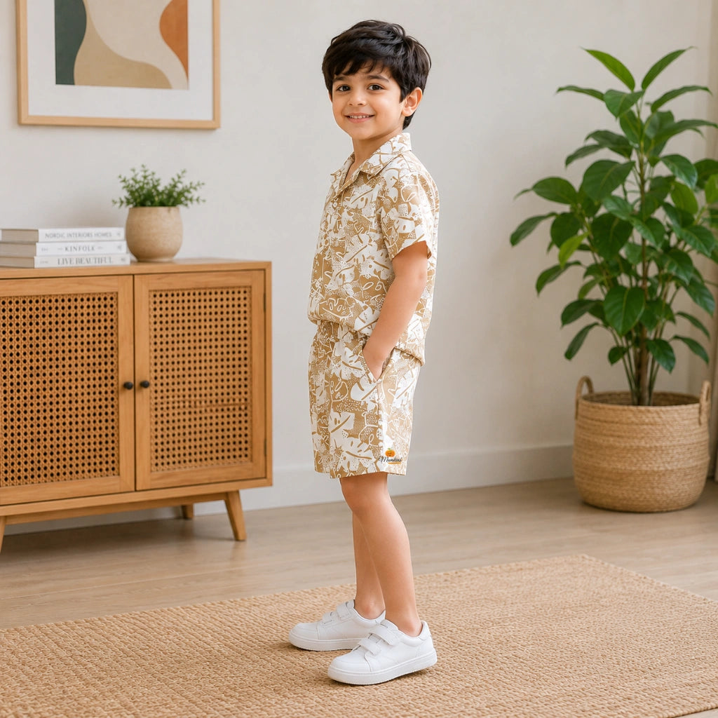 Casual Leaf Print Co-ord Set for Boys