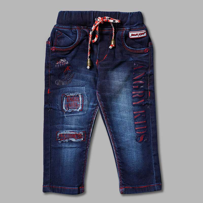 Jeans For Boys And Kids With Elastic Waist And Ripped Pattern