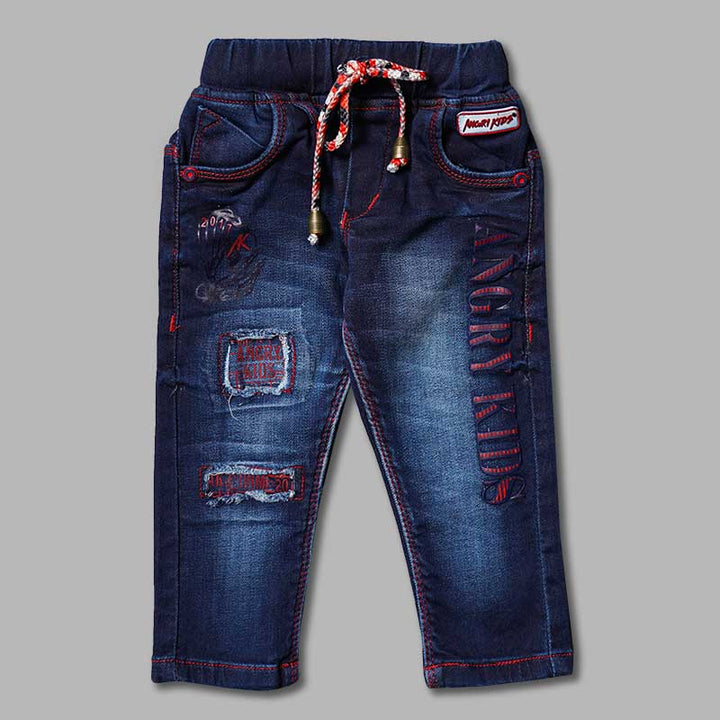 Jeans For Boys And Kids With Elastic Waist And Ripped Pattern