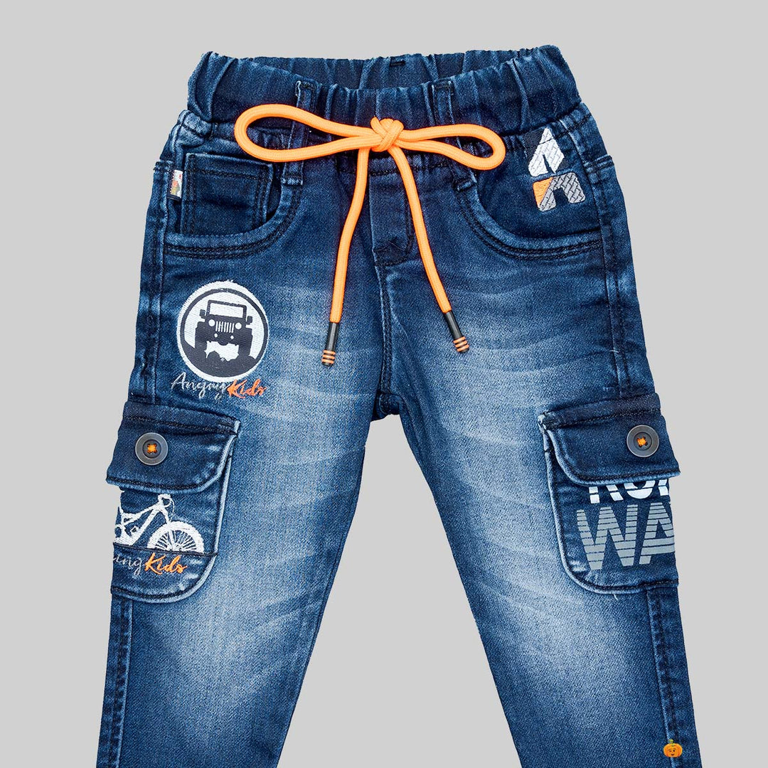 Drawstring Slim Fit Jeans for Boys Close Up 
