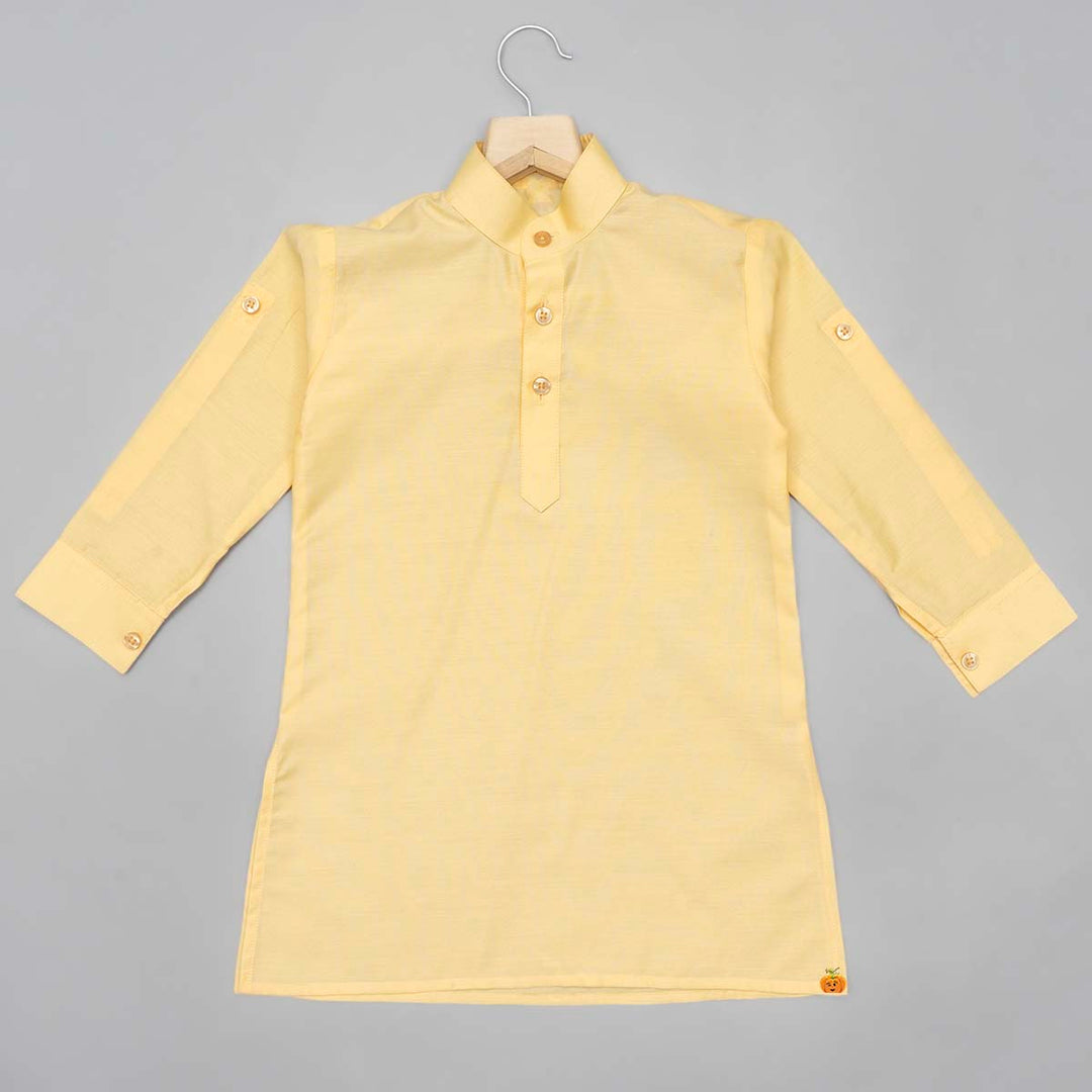 Yellow Printed Boys Kurta Pajama with Jacket Kurta View