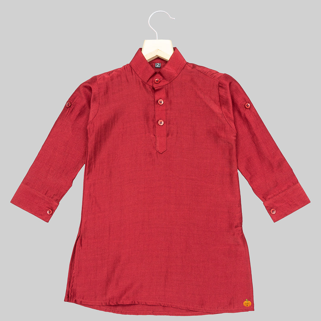 Maroon Boys Kurta Pajama with Printed Jacket Kurta View