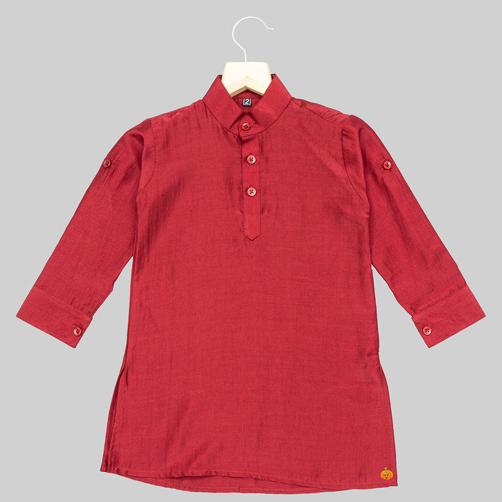 Maroon Boys Kurta Pajama with Printed Jacket Kurta View