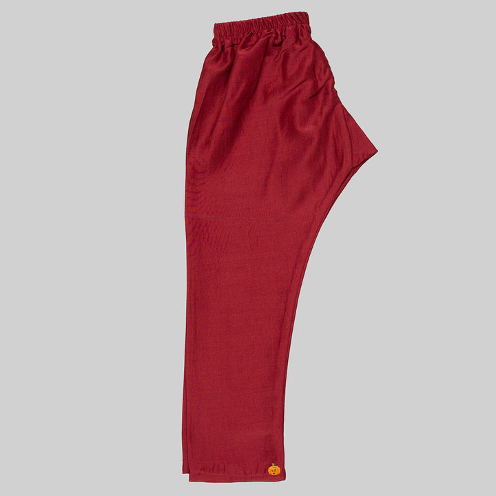 Maroon Boys Kurta Pajama with Printed Jacket Pajama View