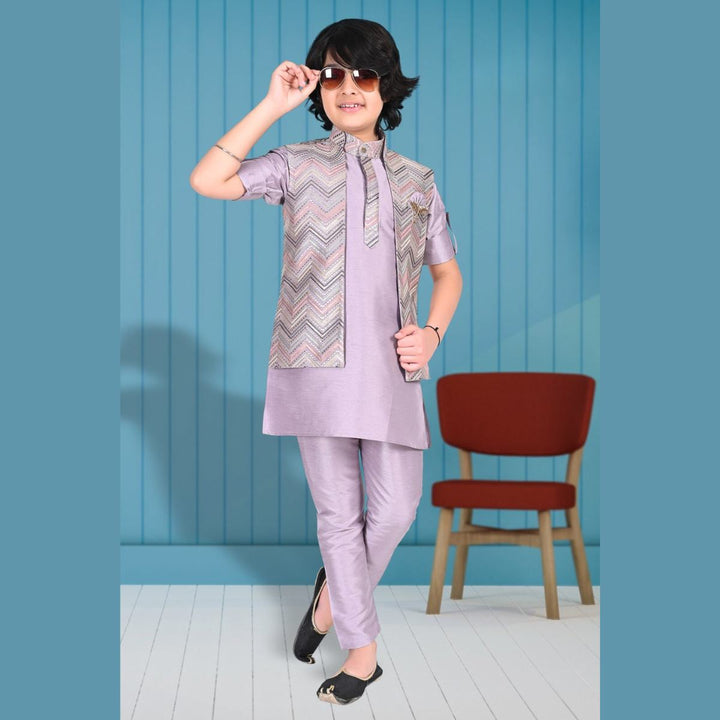 Onion Kurta Pajama for Boys with Jacket Front