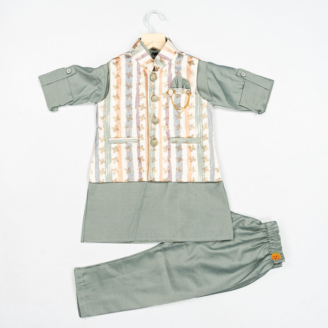 Green Printed Boys Kurta Pajama