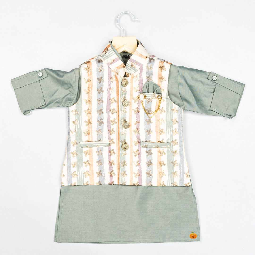 Green Printed Boys Kurta Pajama