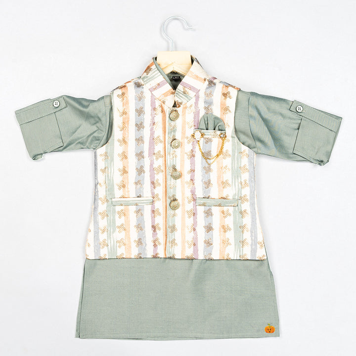 Green Printed Boys Kurta Pajama