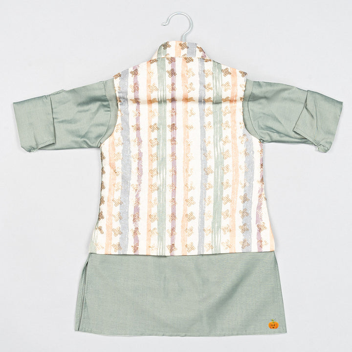 Green Printed Boys Kurta Pajama