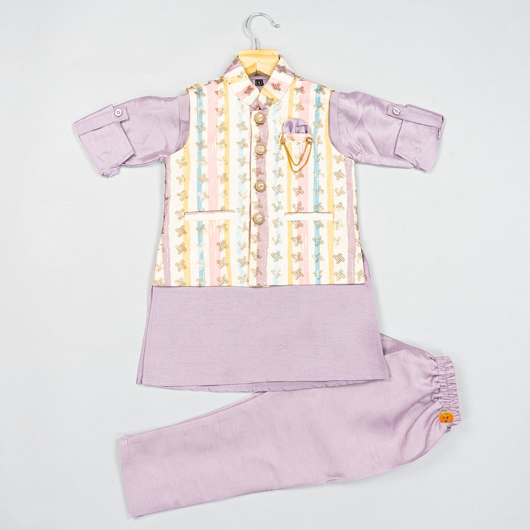 Purple Printed Boys Kurta Pajama