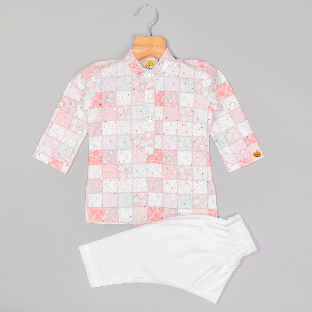 Sequin Check Pattern Boys Kurta Pajama