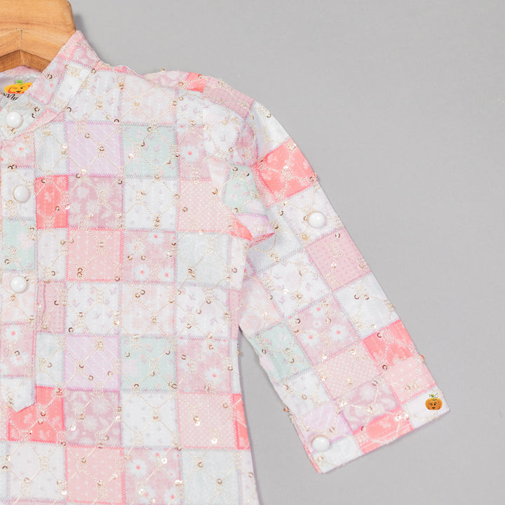 Sequin Check Pattern Boys Kurta Pajama