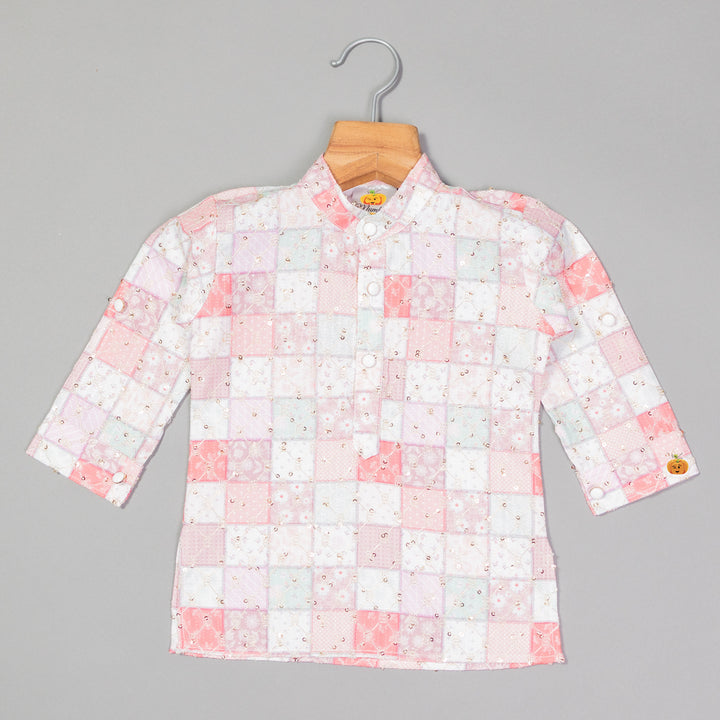 Sequin Check Pattern Boys Kurta Pajama