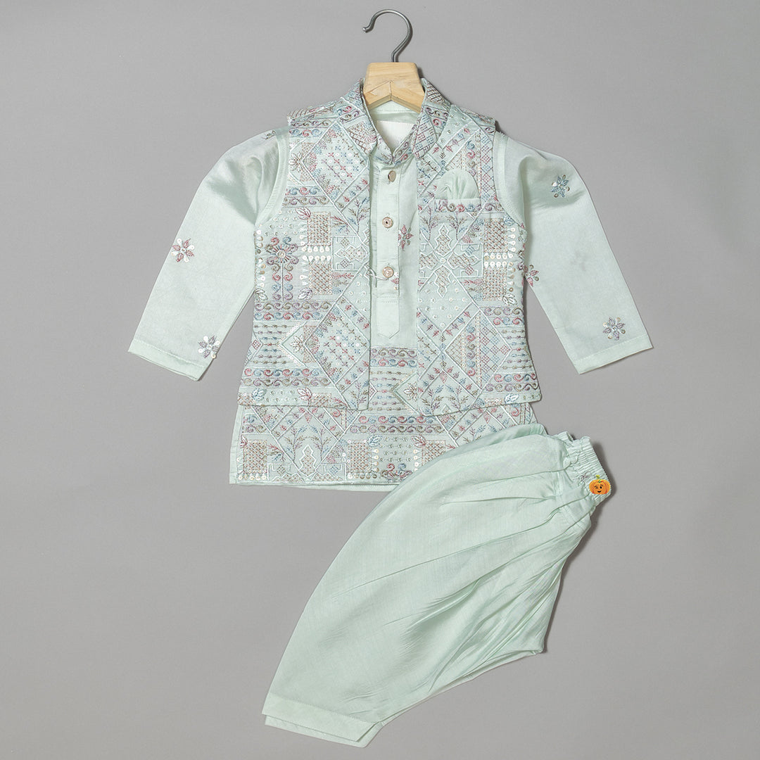 Sea Green Embroidered Boys Kurta Pajama