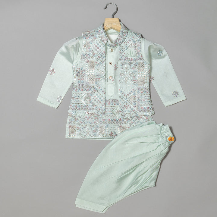 Sea Green Embroidered Boys Kurta Pajama