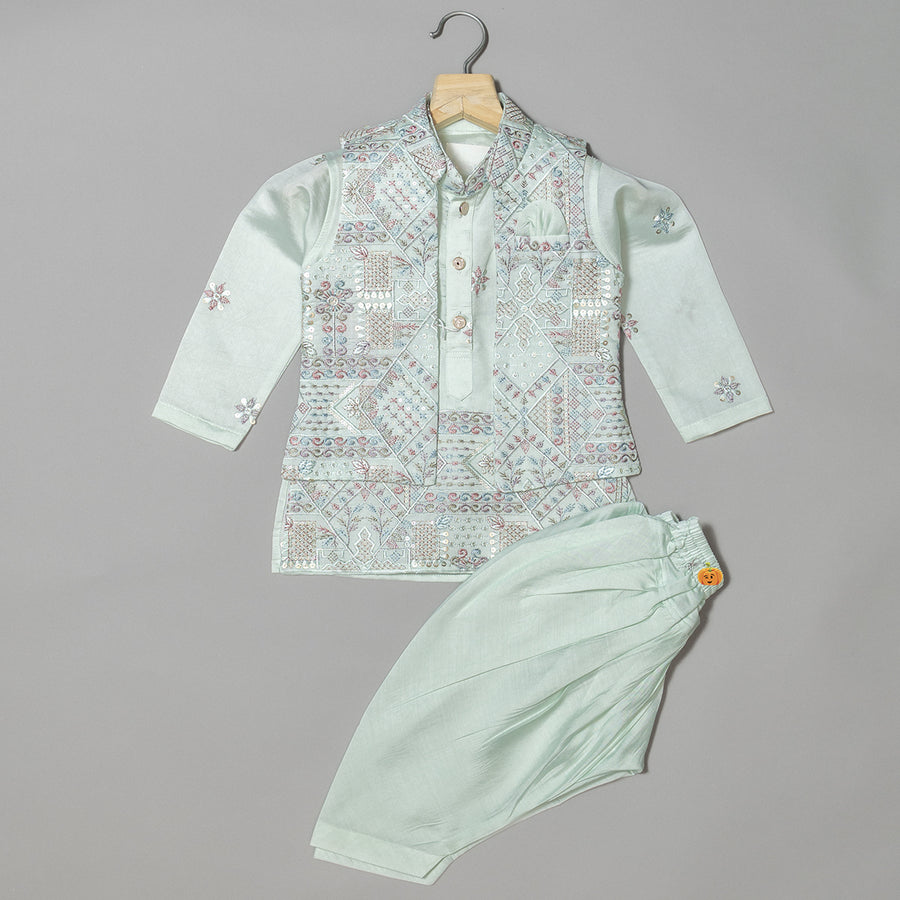 Kutchi Emboidered Kurta Pajama for Boys - Green