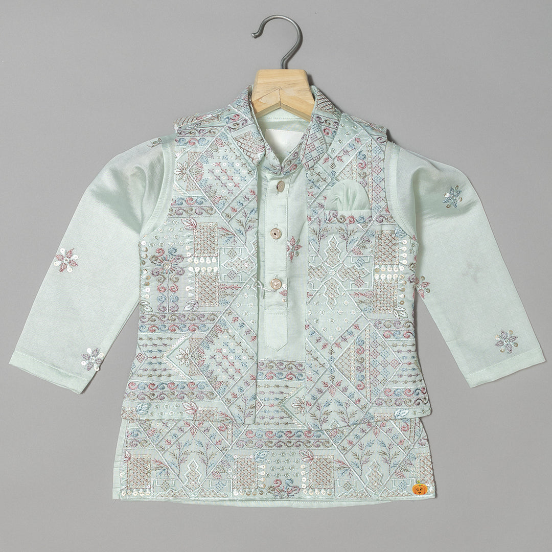 Sea Green Embroidered Boys Kurta Pajama