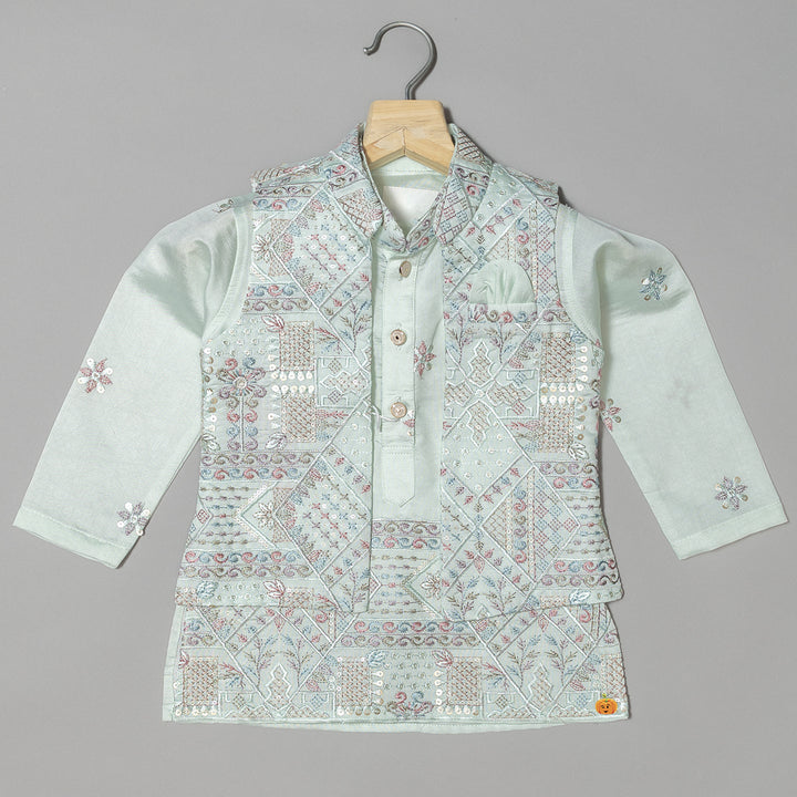 Sea Green Embroidered Boys Kurta Pajama