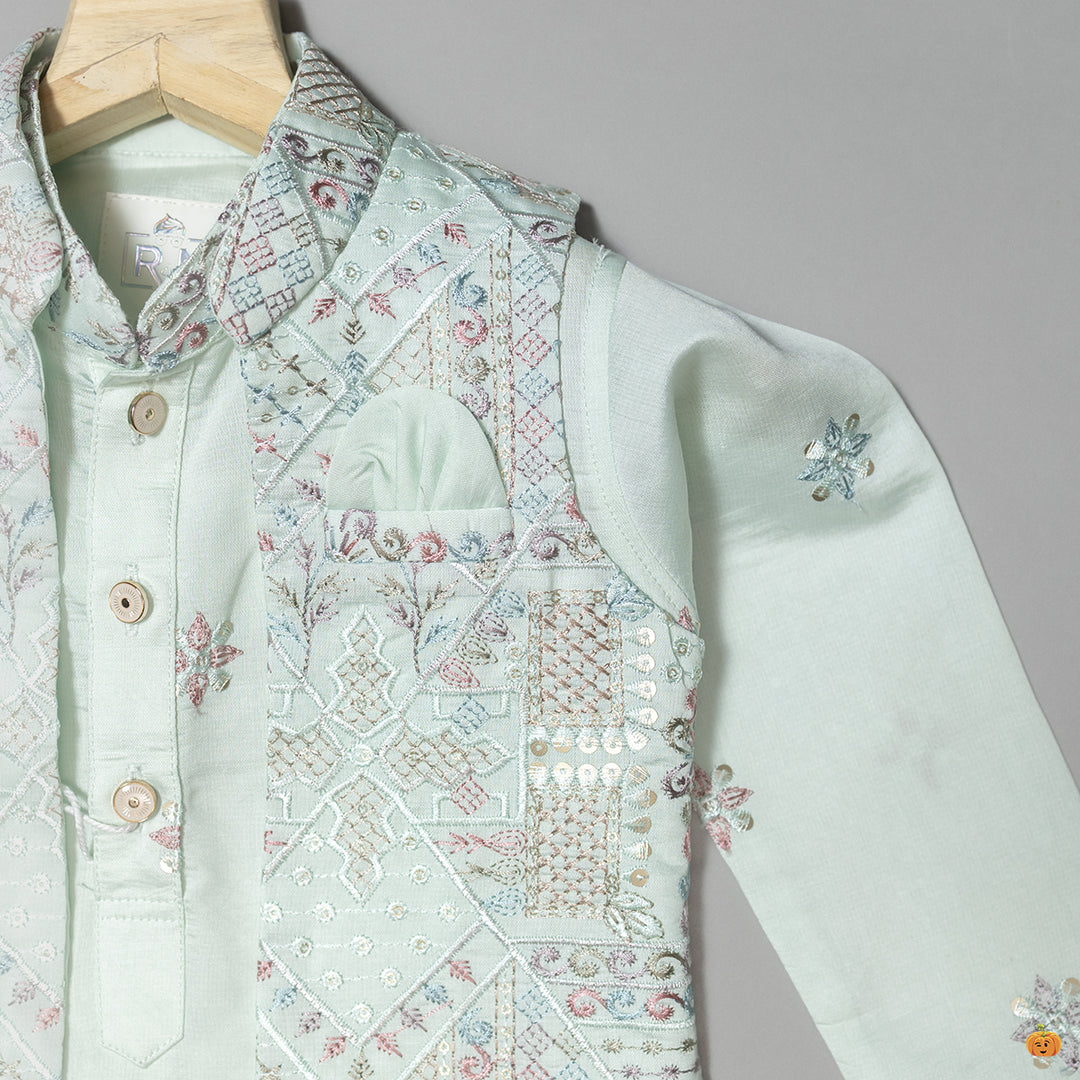 Sea Green Embroidered Boys Kurta Pajama