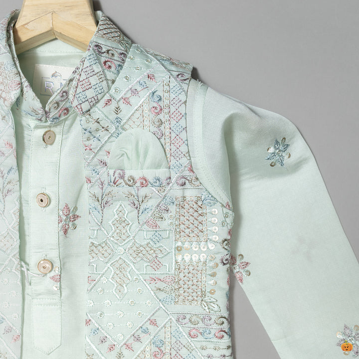 Sea Green Embroidered Boys Kurta Pajama