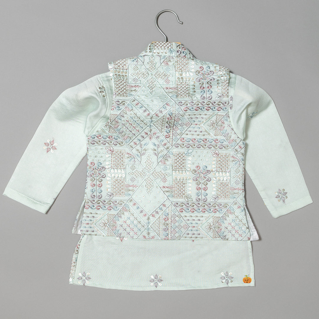 Sea Green Embroidered Boys Kurta Pajama