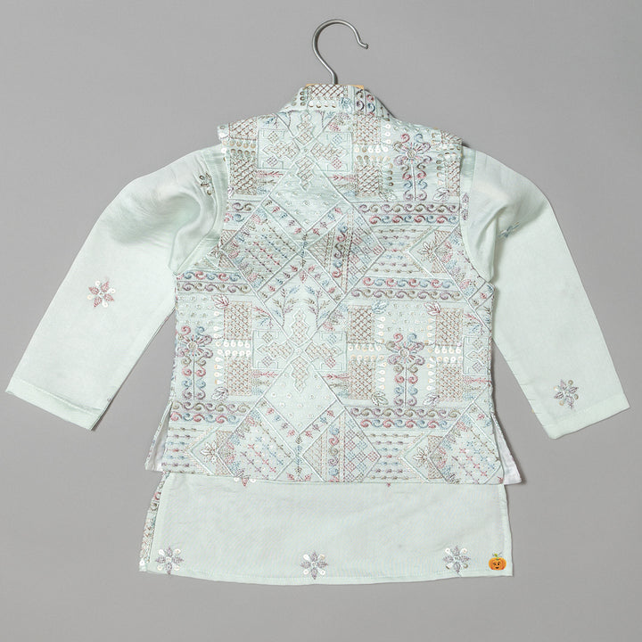 Sea Green Embroidered Boys Kurta Pajama