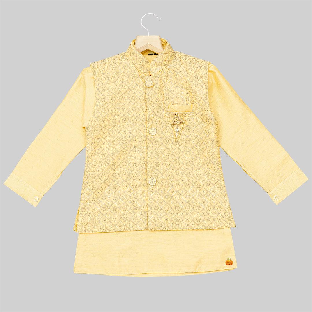 Yellow Kurta Pajama for Boys with Nehru Jacket Top 
