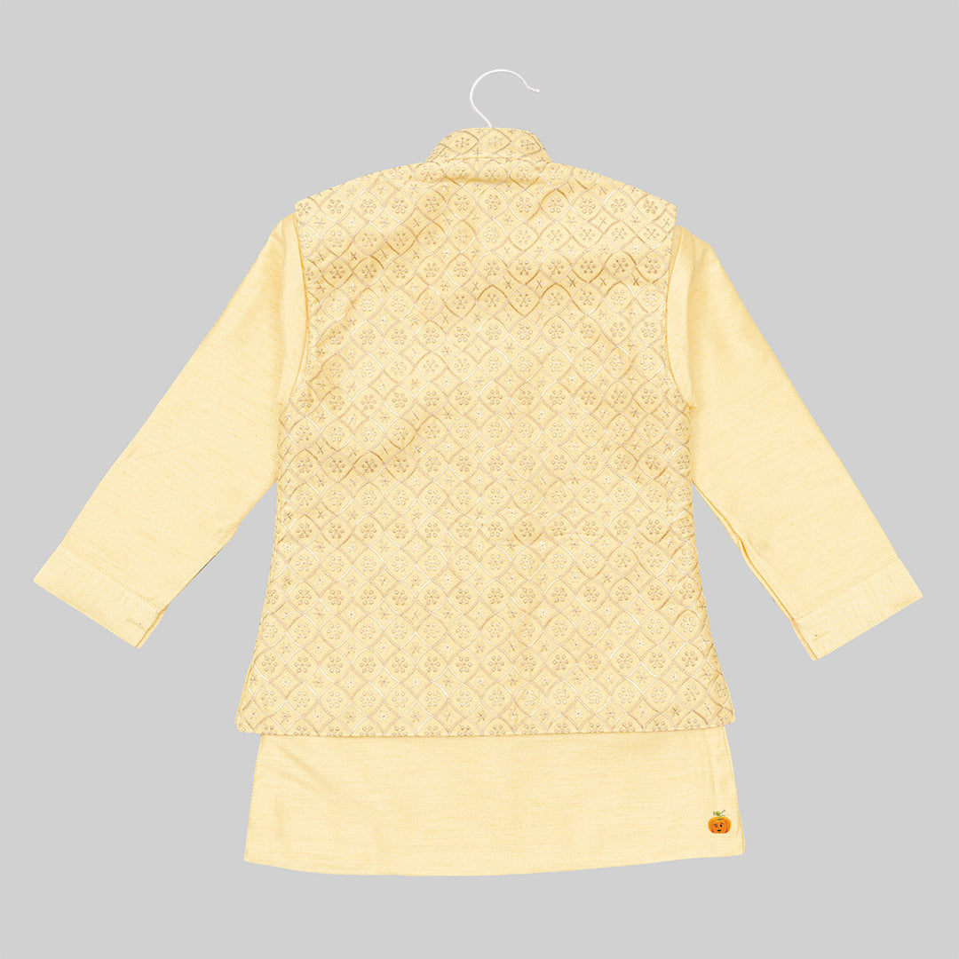 Yellow Kurta Pajama for Boys with Nehru Jacket Back