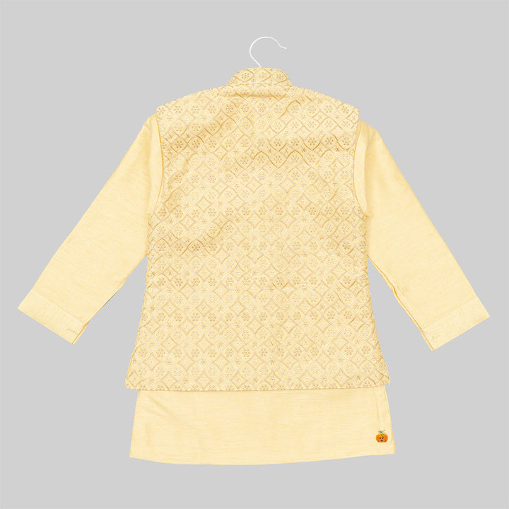 Yellow Kurta Pajama for Boys with Nehru Jacket Back