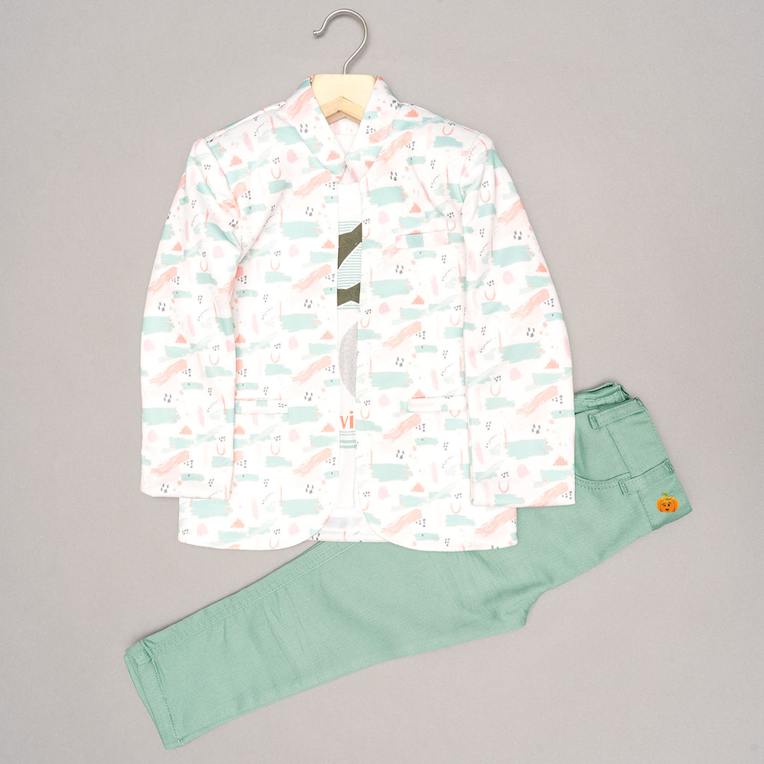 Sea Green Party Wear Suit for Boys Front