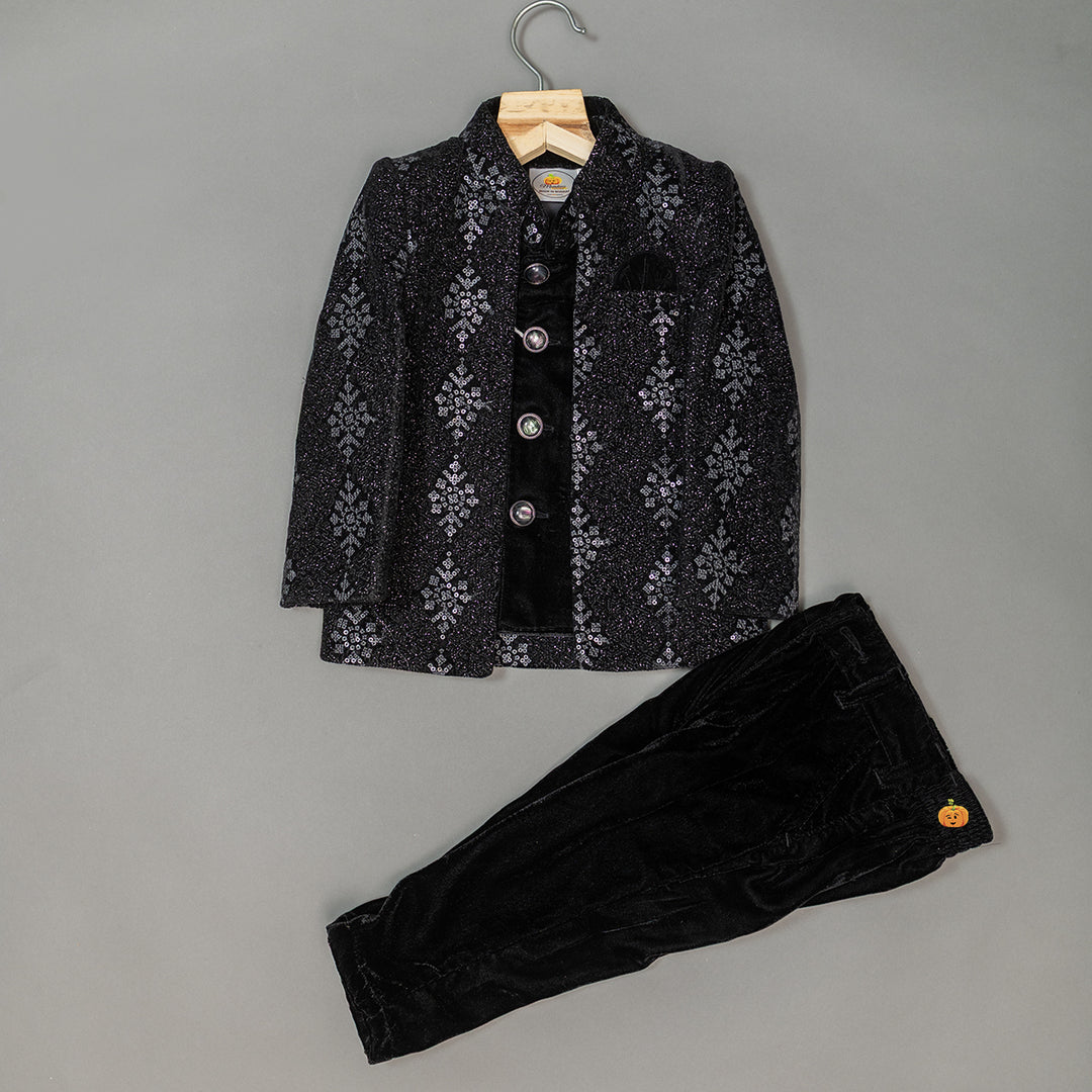 Black Sequin Sherwani for Boys
