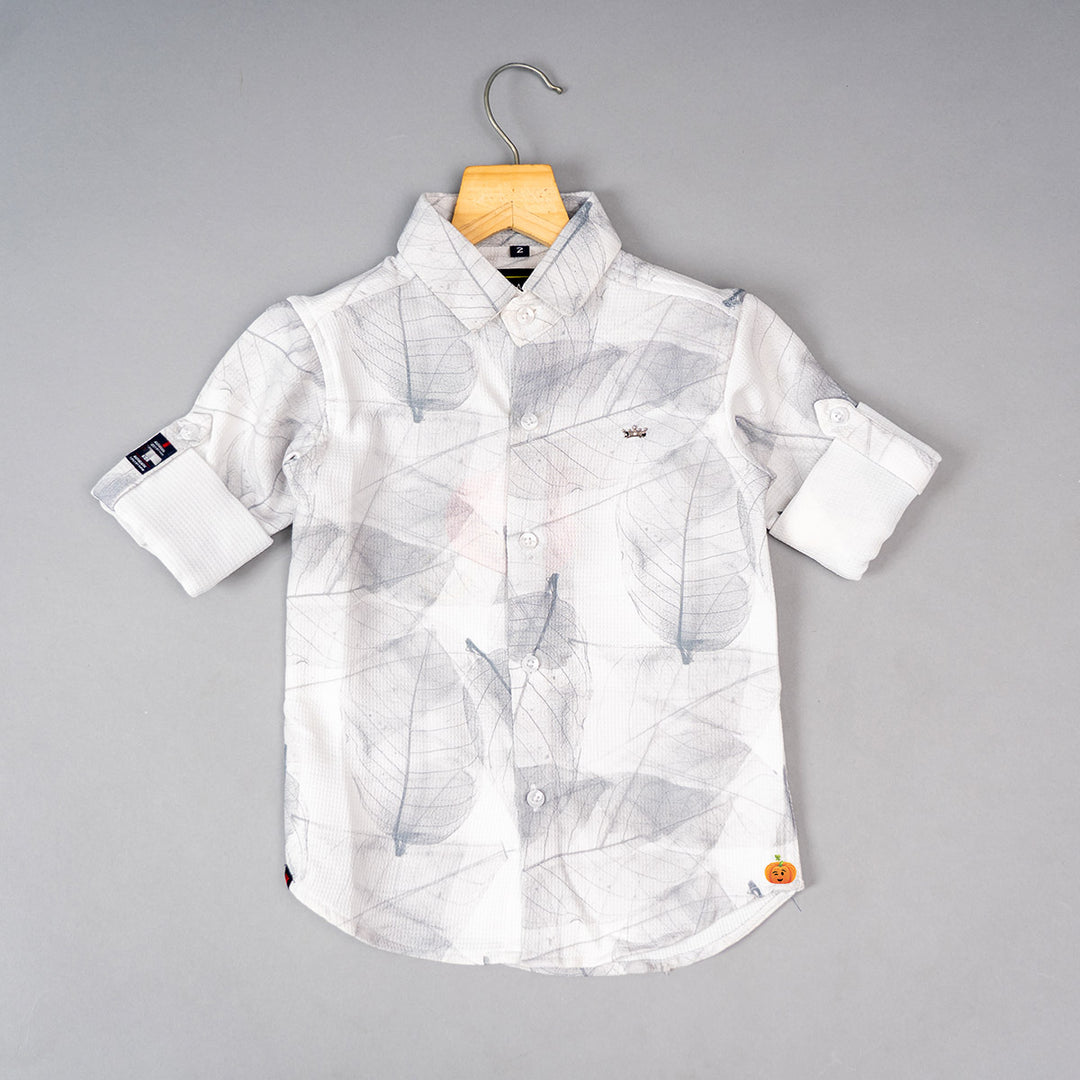 Grey Leaf Print Boys Shirt